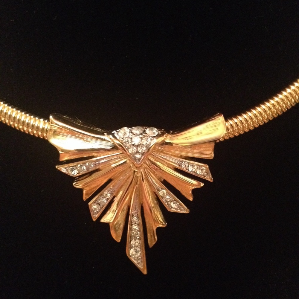 VTG TRIFARI gold & "diamond" choker necklace - Picture 3 of 7